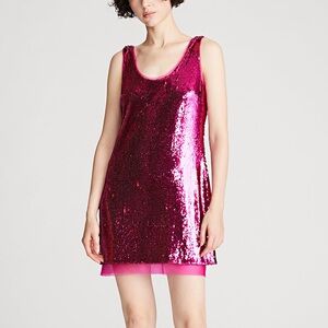 $375 NWT Halston “Aishia” Sequin Tank Mini Dress in Begonia Sz 4
